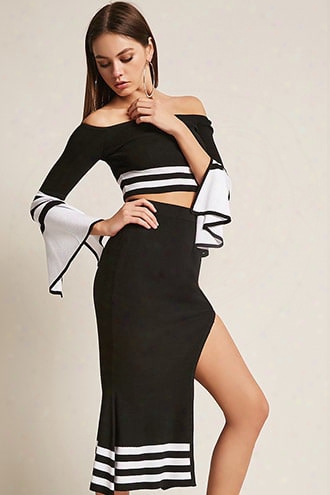 Contrast Stripe Crop Top & Midi Skirt Set