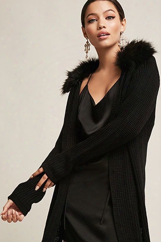 Faux Fur Ribbed Join Cardigan