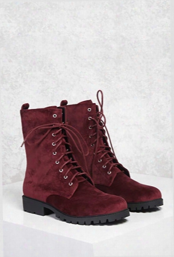 Faux Suede Combat Boots