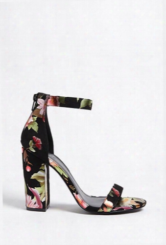 Floral Faux Suede Heels