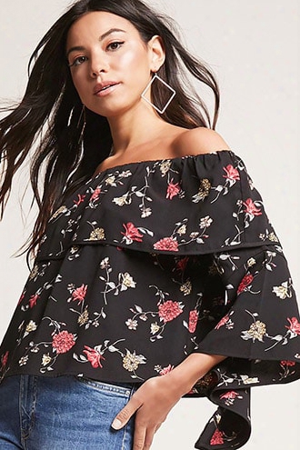 Floral Flounce Off-the-shoulder Top