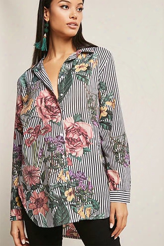 Floral Print Pinstripe Shirt