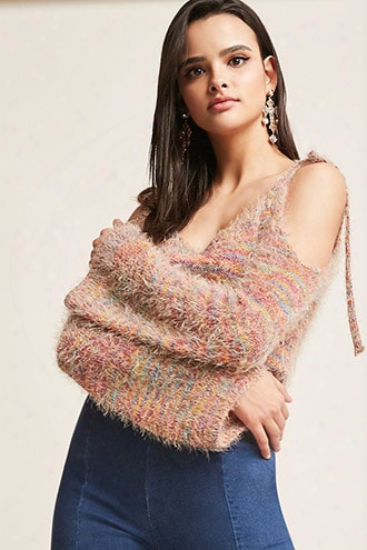 Fuzzy Multicolor Open-shoulder Top