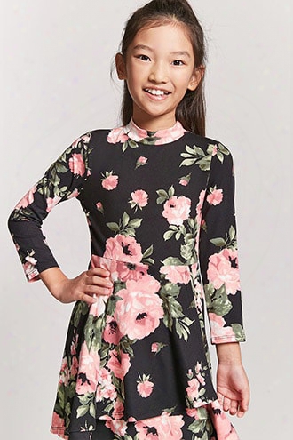 Girls Floral Wrap-front Skater Dress (kids)