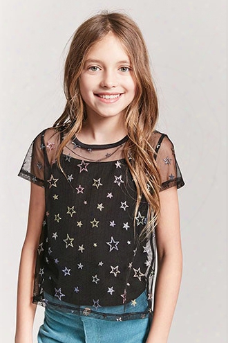 Girls Sheer Mesh Glitter Star Top (kids)