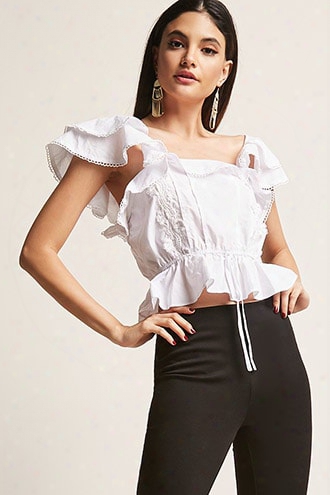 Lace Ruffle-sleeve Woven Top
