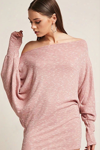 Marled Ribbed Off-the-shoulder Tunic