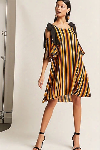 Multistripe Open-shoulder Dress