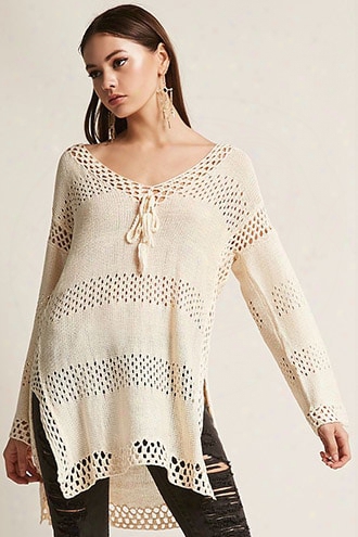 Open-knit Bell Sleeve Sweater