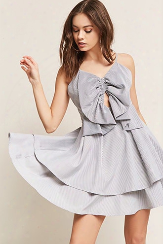 Pinstripe Cutout Tiered Dress