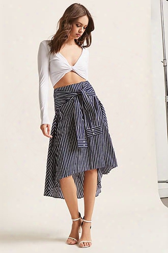 Pinstripe Woven Shirt-sleeve High-low Skirt