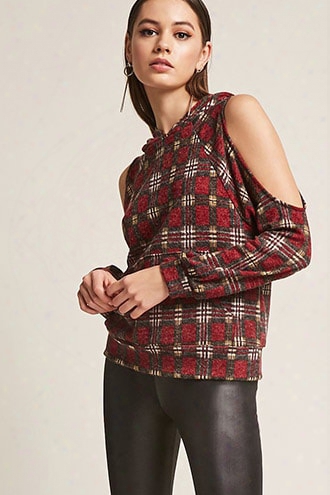 Plaid Open-shoulder Top