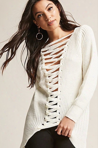 Plunging Lace-up Sweater