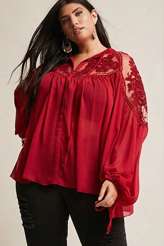 Plus Size 12x12 Sheer Embroidered Lace Peasant Top