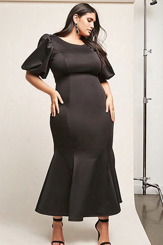 Plus Size Balloon-sleeve Mermaid Maxi Dress