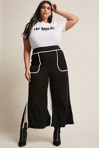 Plus Size Contrast Stripe Wide-leg Pants