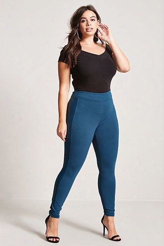 Plus Size Faux Leather Panel Leggings