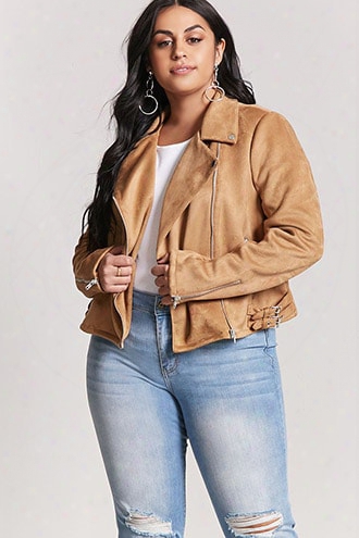 Plus Size Faux Suede Moto Jacket