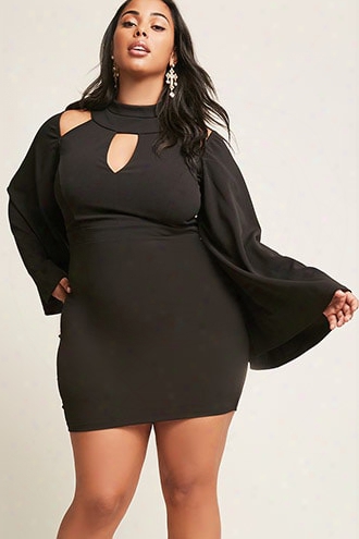 Plus Size Flare Sleeve Cutout Dress