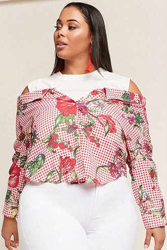 Plus Size Floral Gingham Twofer Top