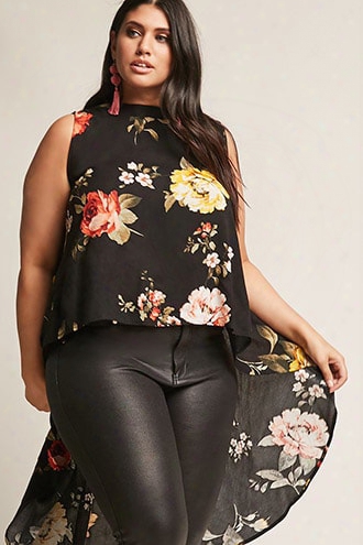 Plus Size Floral High-low Top