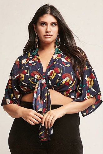 Plus Size Floral Tie-front Top