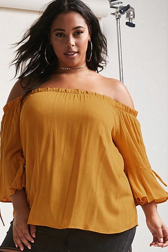 Plus Size Lace-up Off-the-shoulder Top