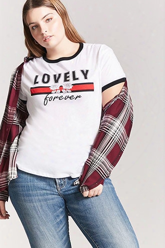 Plus Size Lovely Forever Graphic Ringer Tee