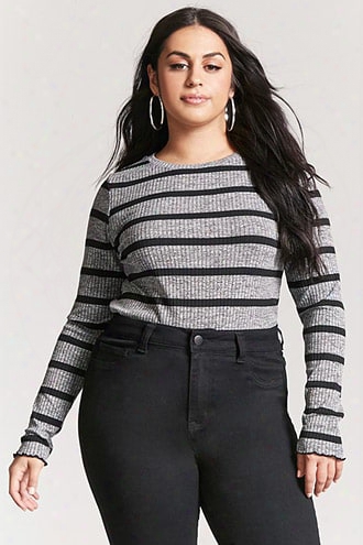 Plus Size Marled Stripe Lettuce-edge Top