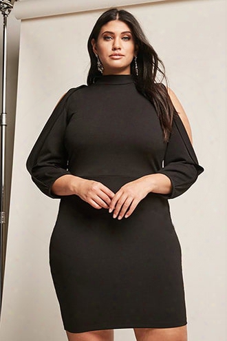 Plus Size Mock Neck Open-shoulder Dress