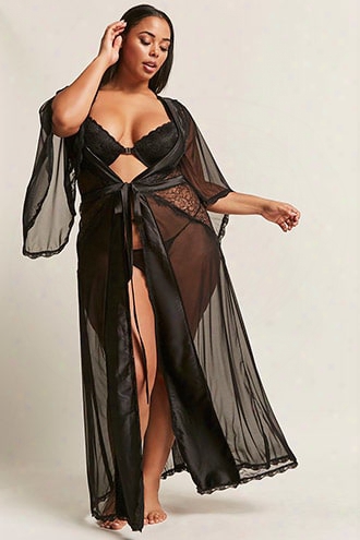 Plus Size Oh La La Cheri Sheer Satin-trim Robe