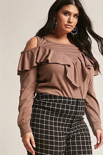 Plus Size Open-shoulder Flounce Top