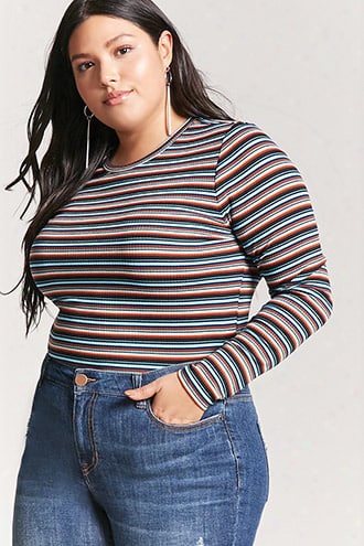 Plus Size Ribbed Knit Stripe Top