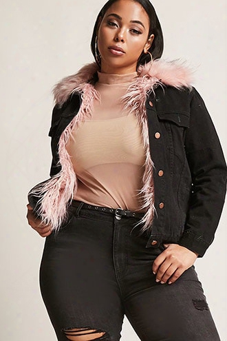 Plus Size Shaci Shaggy Denim Jacket