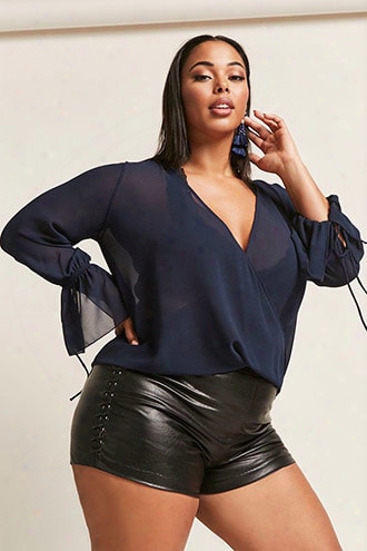 Plus Size Sheer Plunging High-low Top