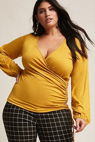 Plus Size Slub-knit Ruched Surplice Top