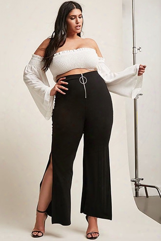 Plus Size Split-leg O-ring Palazzo Pants