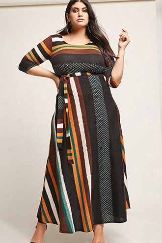 Plus Size Stripe & Chev Ron Knit Maxi Dress