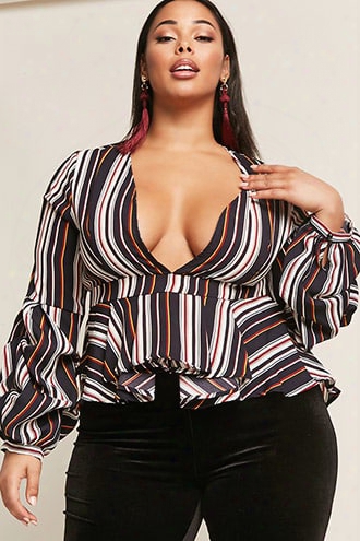 Plus Size Stripe Plunging Top