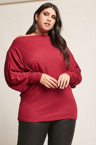 Plus Size Waffle-knit Cowl Neck Top