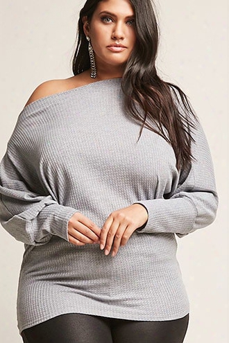 Plus Size Waffle-knit One-shoulder Top