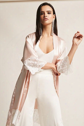 Pretty Robes Satin Crochet Lace-trim Robe