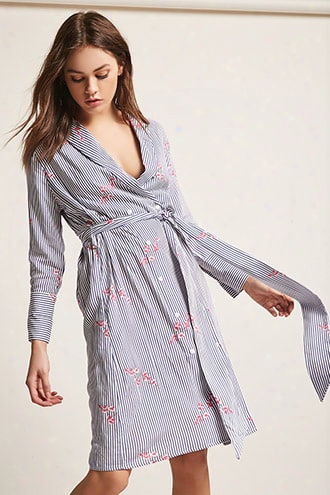 Rd & Koko Floral Print Pinstripe Shirt Dress