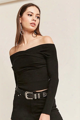 Ribbed Knit Crisscross Off-the-shoulder Crop Top