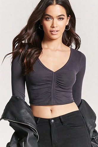 Ribbed Knit Ruched Crop Top