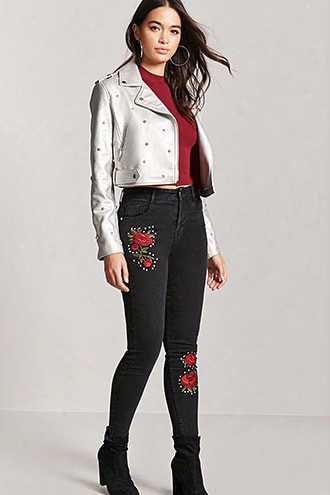 Rose Applique High-rise Jeans