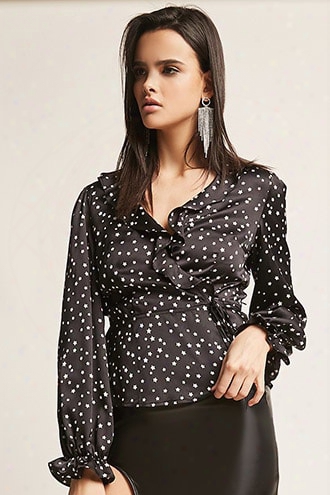 Satin Star Ruffle Surplice Top