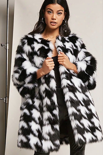 Shaci Faux Fur Houndstooth Coat