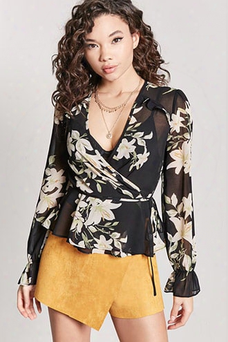 Sheer Floral Wrap Top