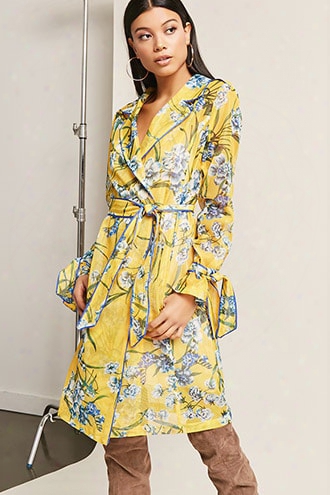 Sheer Mesh Floral Trench Coat